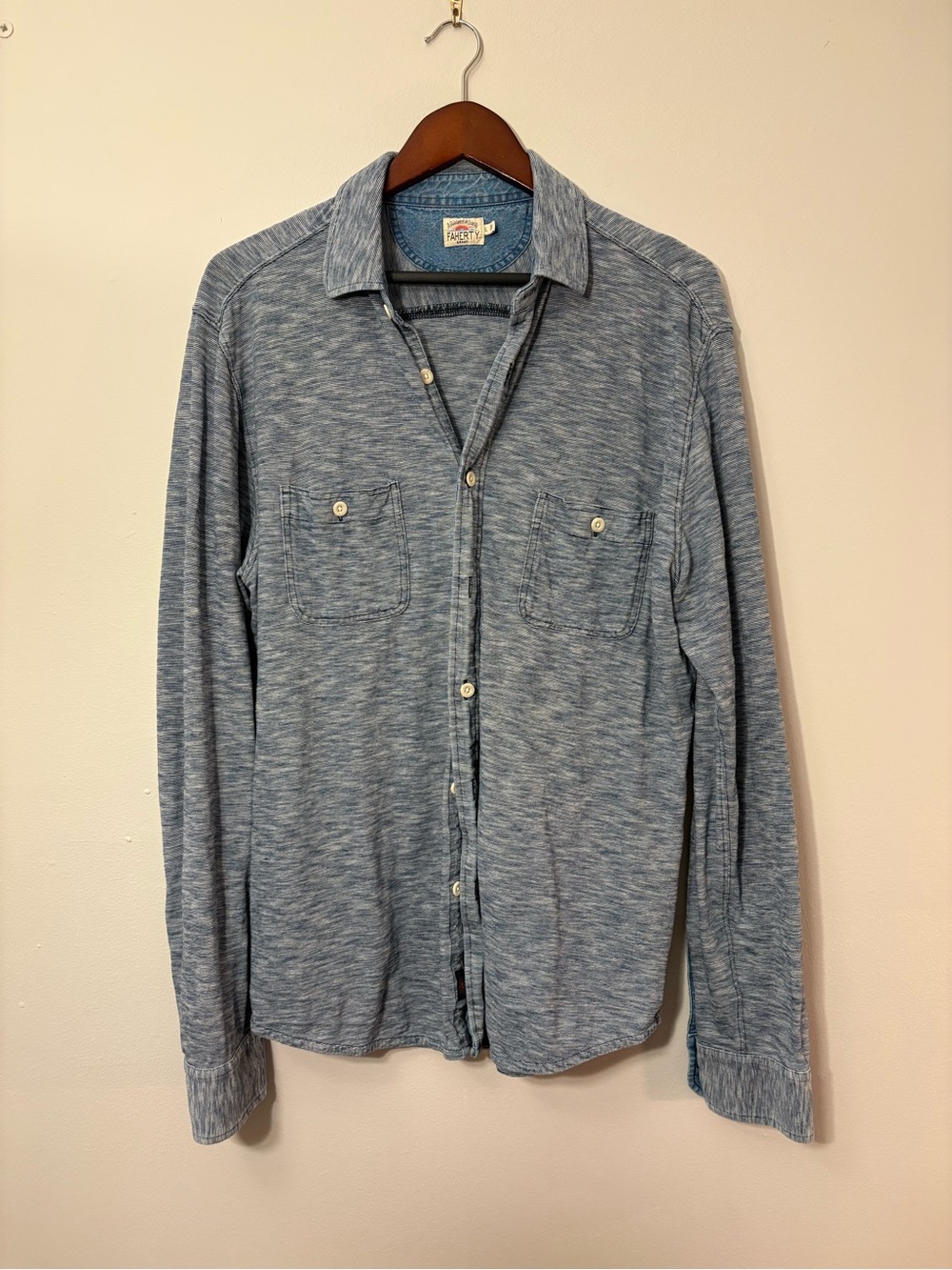 Faherty Indigo Dyed Space-Dye Button Up Workshirt — Size L 🌊